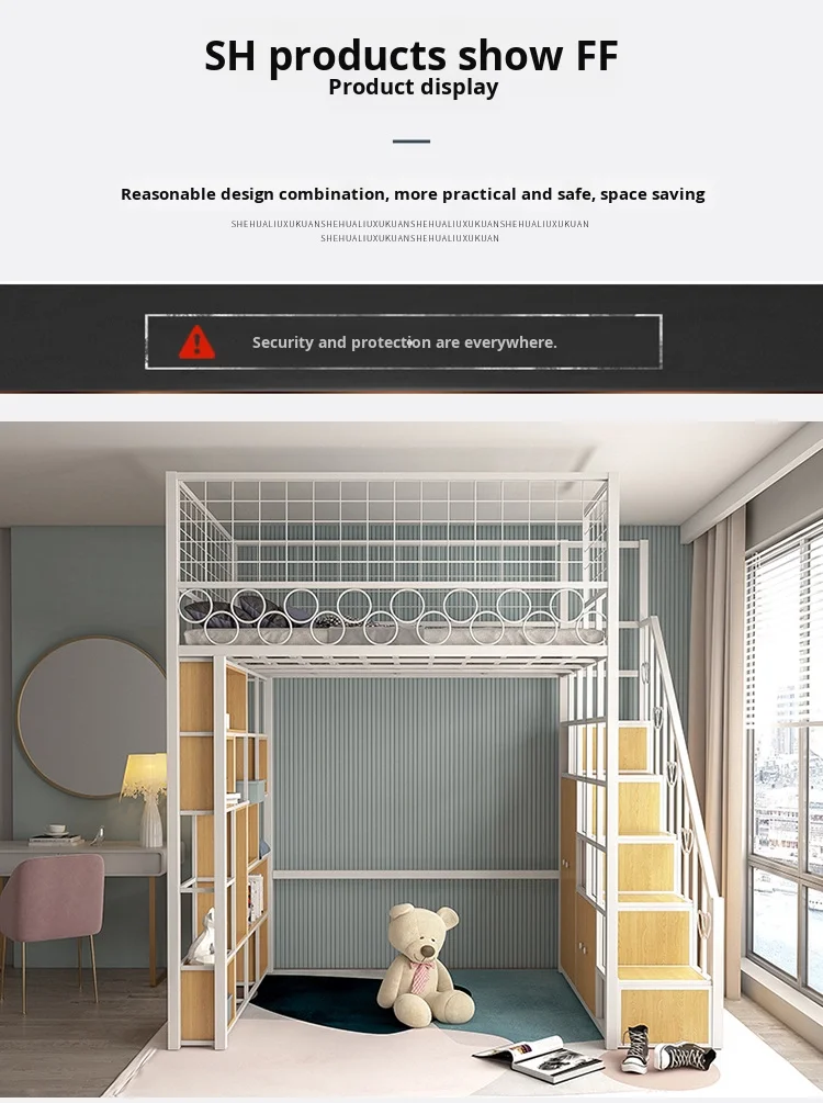 product nordic modern loft bed with desk simple metal duplex elevated loft bed iron art multifunctional space saving bed for living room-6