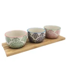 Bowl Handmade Ceramic Snack Appetizer Fruit Dessert Sauce Bowl With Wooden Tray