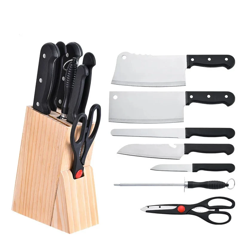 Hot Sale Business Gift Knife Block and Kitchen Tool Kitchen 8Pcs Stainless Steel Kitchen Knife Set With Wooden Block