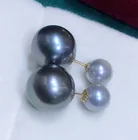 Hoop 18k Ear Stud Sea Water Tahiti Black Pearl Classic Jewelry Hoop Earrings Women