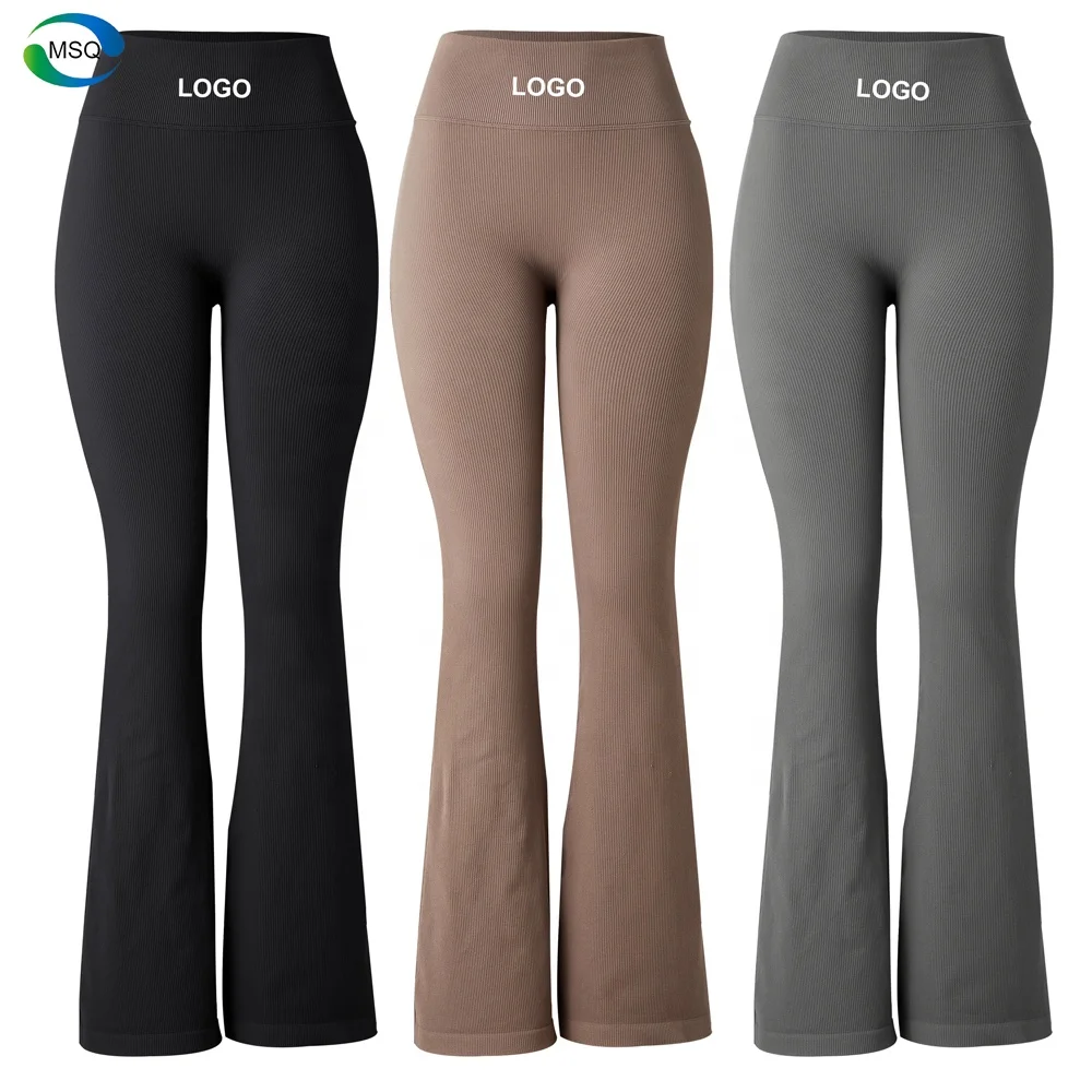 Customized Stretch Bootcut Yoga Pants Solid Color High Waisted Workout Bootleg Dress Sports Flared Leggings for Women