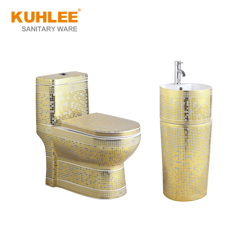 Wholesale Luxury Toilet Sets Gold Color Bathroom WC Bowl Basin Washdown One Pieces Toilet