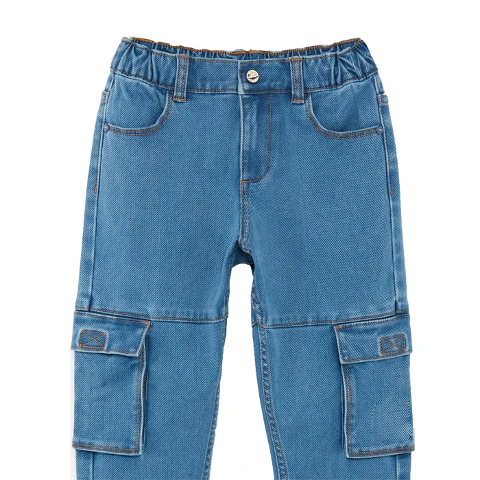 Customized fashion design kid boy jeans pants big pocket cargo pants  children boys denim pants