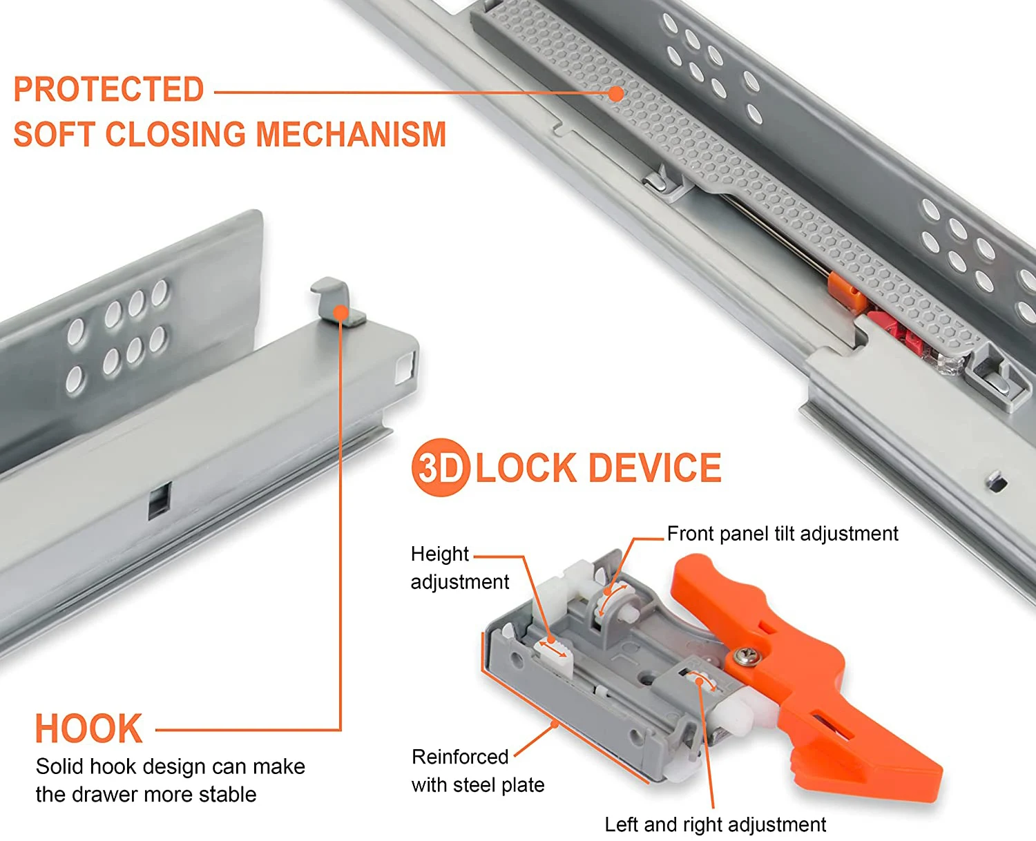 3 Fold Push To Open Hidden Telescopic Rails Soft Close Undermount 14 24