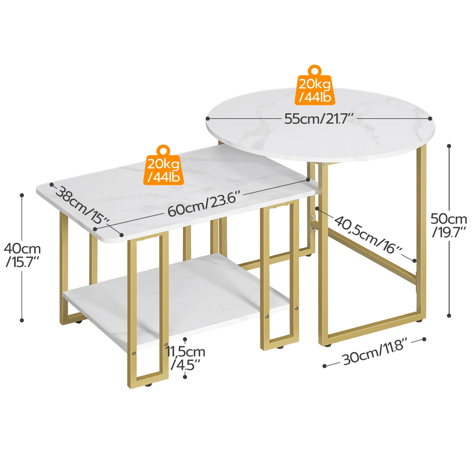 Wholesale Gold Round Center And Side Tables Marble Gold Brass Wood Nesting Coffee Tables With Marble Top For Living Room Luxury