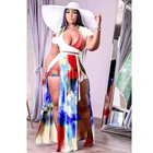 Summer 2021 Summer Tie Dye Floral Print Long Short Sleeve Plus Size 2 Piece Set Women Dresses