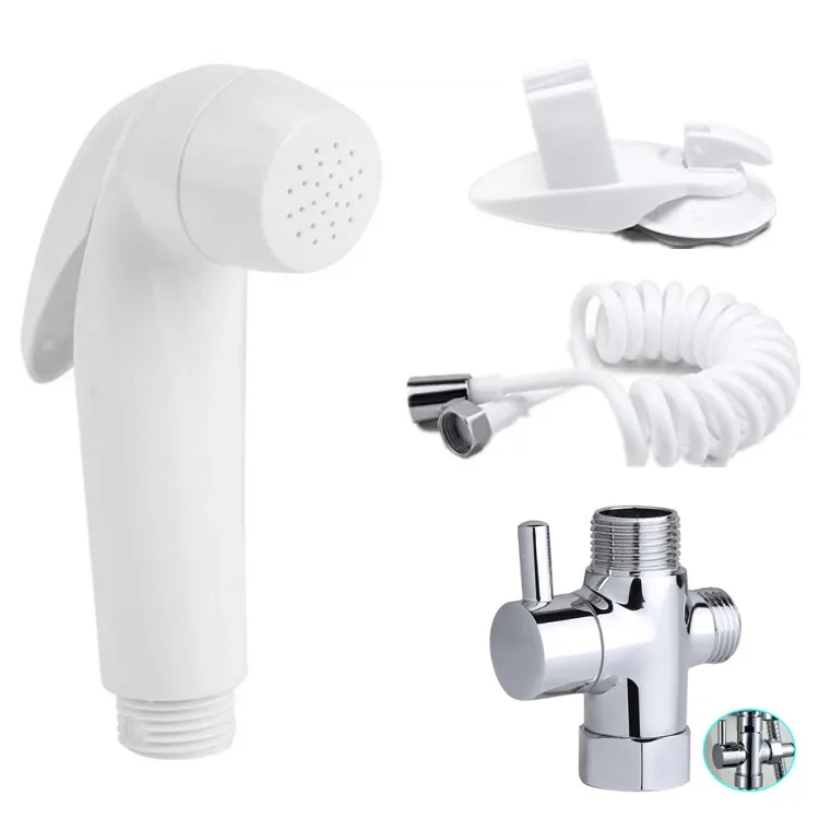 Toilet Bidet Sprayer Handheld Shattaf Bathroom Shower Head  T-adapter Hose Set 