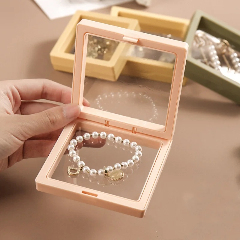 product a1 pe suspended film box jewelry box flip cover gem ring face bare stone box jewelry packaging diamond display-4