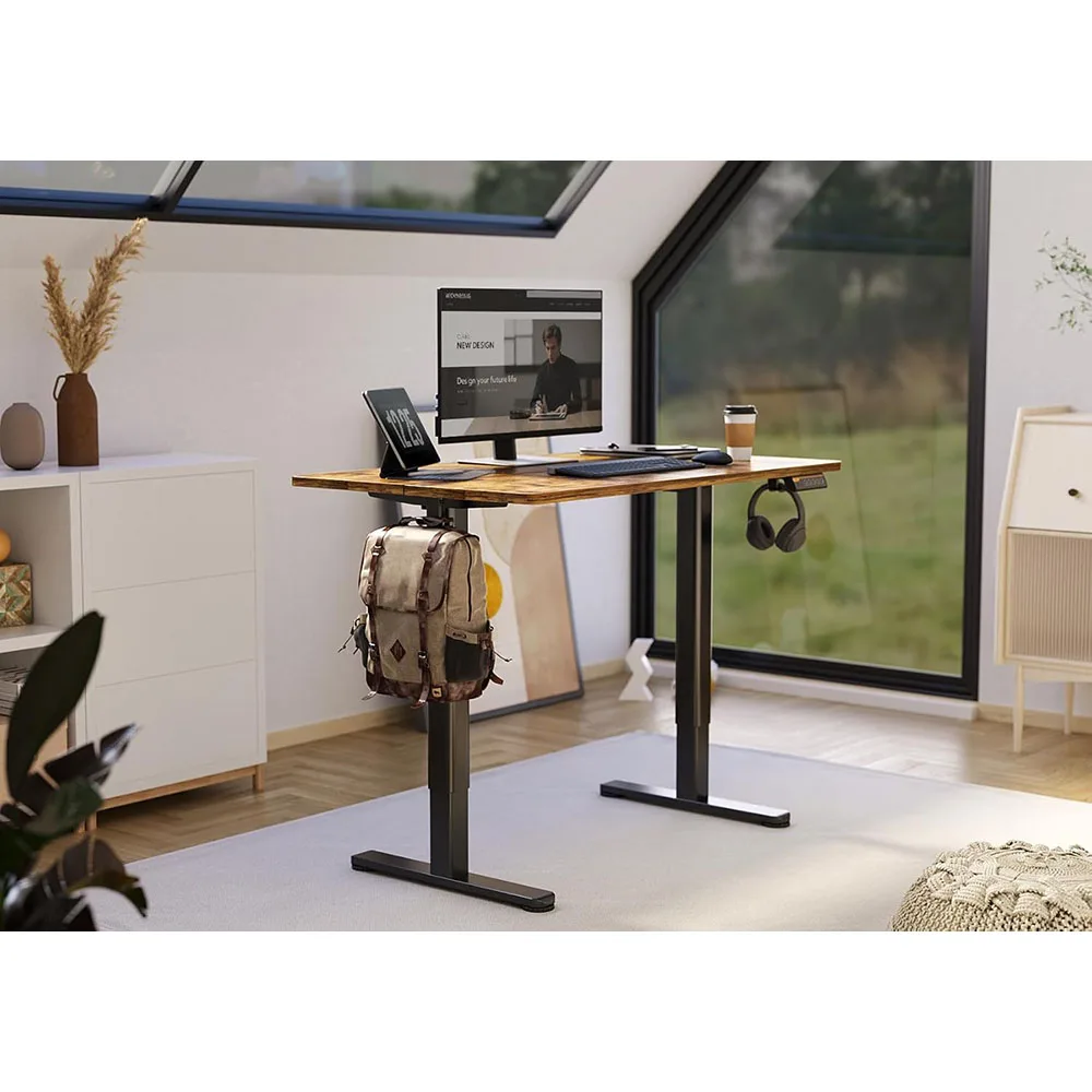 Electric 24x48 Inches Adjustable Height Stand Desk Home Office Black Frame Rustic Brown Top Electric Standing Desk factory
