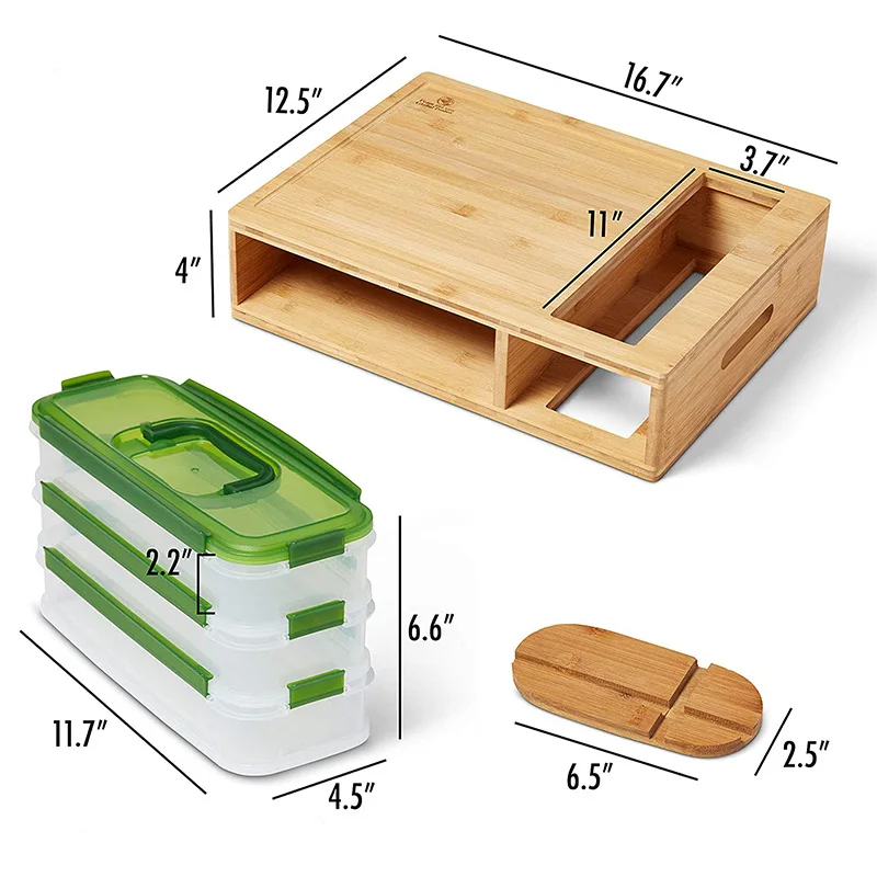 Bamboo Cutting Board With Containers Bamboo Meal Prep Station With