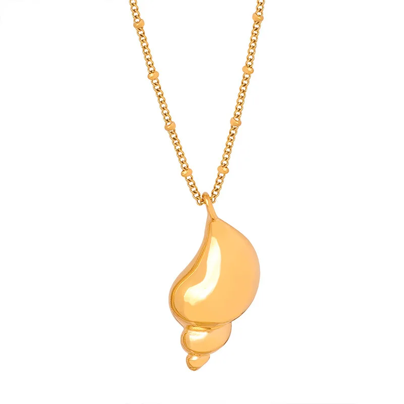 high quality 18k gold plated bohemian jewelry sea snail charm necklace stainless steel fashion conch pendant necklace