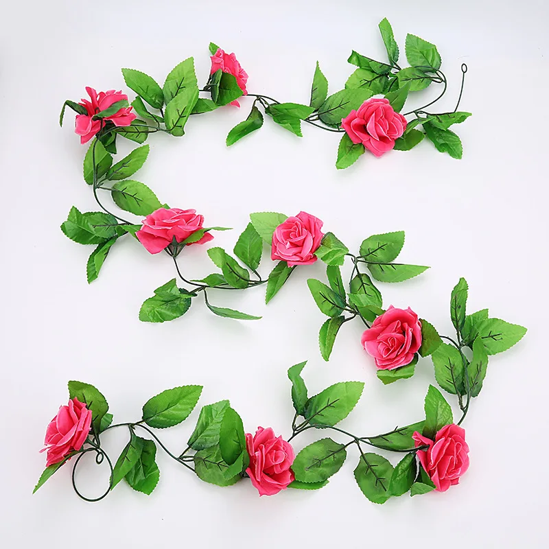 H486 240CM 9 Head Hanging Plants Leaves Garland Handmade Silk Roses Multi Colour Decorative Rose Vine Artificial Flower