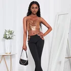 Sexy Ladies Sleeveless Ribbed Tank Top Low Cut Night Club Wear Lace Up Metal Chain Crop Tops Vest Cami