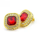 Stud Earrings New Men's Hiphop Gemstone Stud Earrings Bling Ice Blue Ruby Hip Hop Stud Earrings