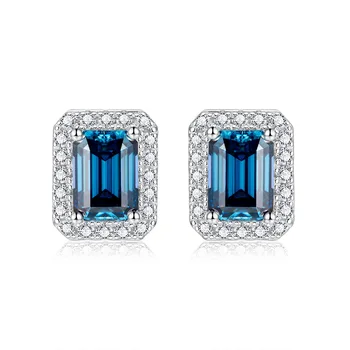 Aimgal fine jewelry Emerald cut Four claw 5*7mm 1ct Rainbow color moissanite Stud earrings S925 sterling silver