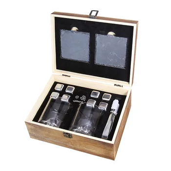 Custom 5pcs Cooling Stones Whiskey 304 Stainless Steel Reusable Chilling Ice Cube Stone Crystal Glasses Whiskey Glass Gift Set