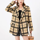 Coat OEM Service High Quality Women Plaid Wool Fall Winter Double Layer Vintage Striped Coat Ladies Suit