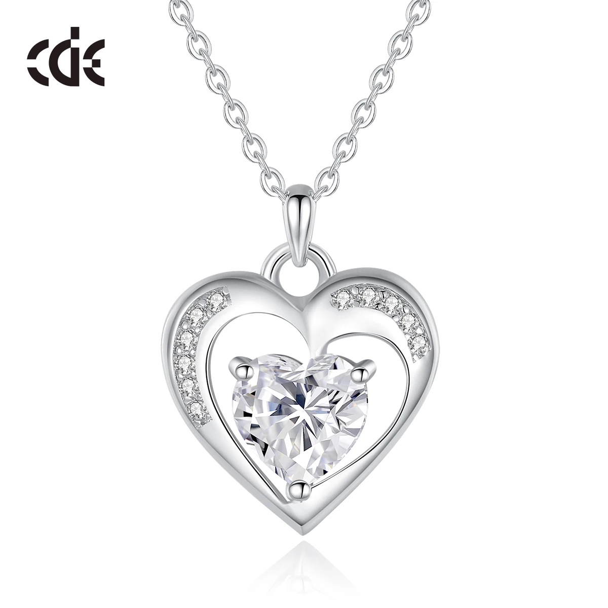 CDE CZYN013 Fine Jewelry 925 Sterling Silver Necklace Wholesale Rhodium Plated Women Gift Heart Cut Necklace