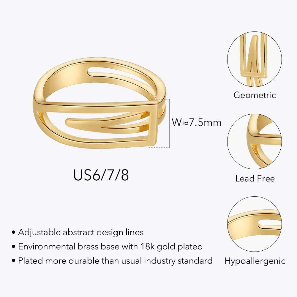 Original Design 18K Gold Plated Brass Jewelry New In Geometric Gold Color Ring For Women Party Sexy Rings R224178