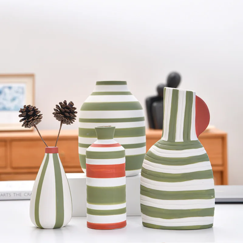 product morandi ins style minimalist striped ceramic vase decoration tabletop wedding christmas vase for living room home decor773-4