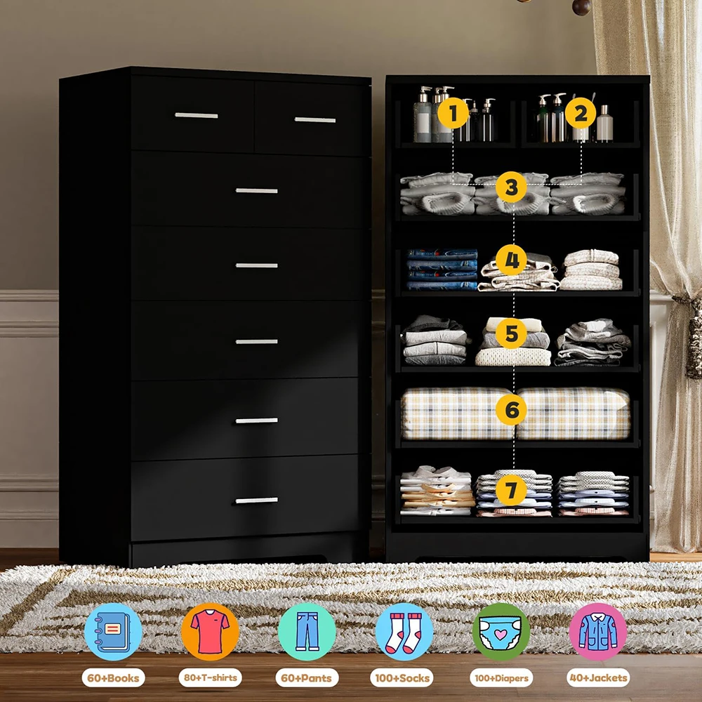 product nu deco 473 tall dresser bedroom chests drawers charging station 7 drawer metal slide rail modern wood closet organizer large-1