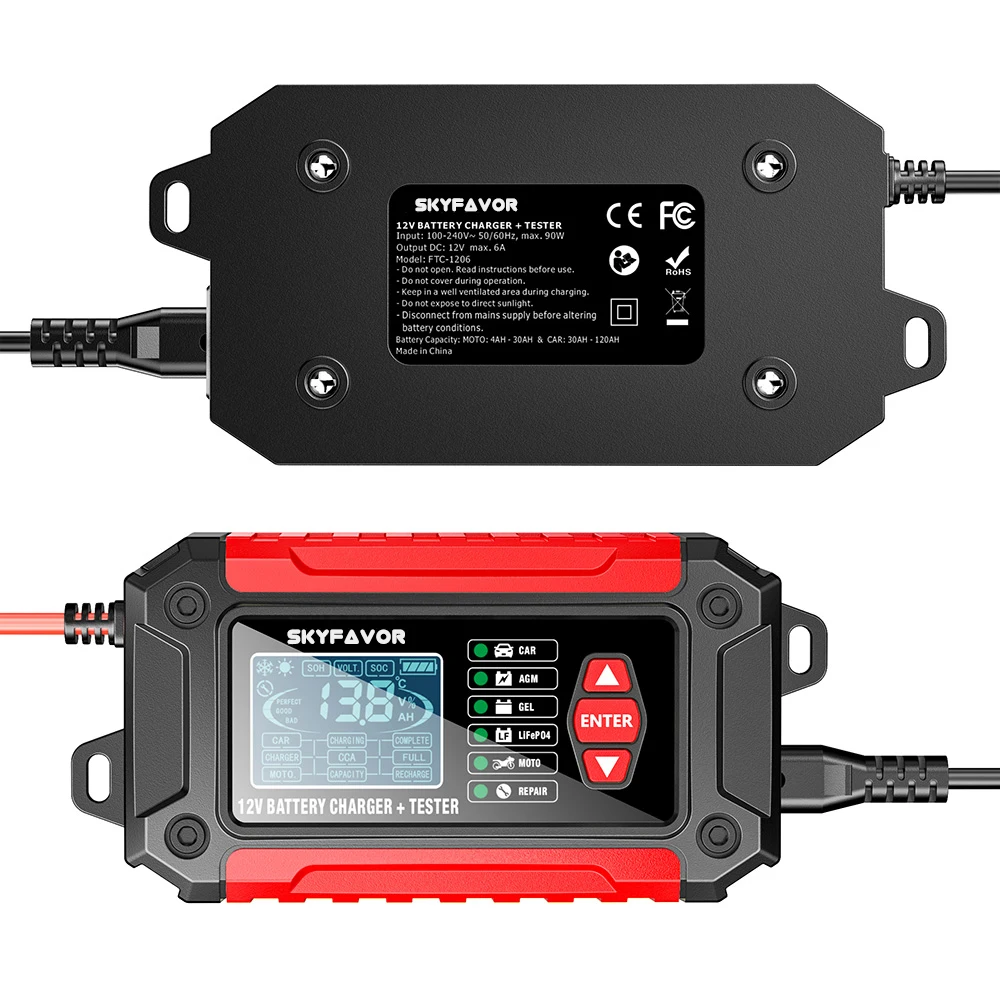 All in one car battery charger 12V 6A automatic gel agm lead acid battery analyzer CCA internal resistance tester & pulse repair
