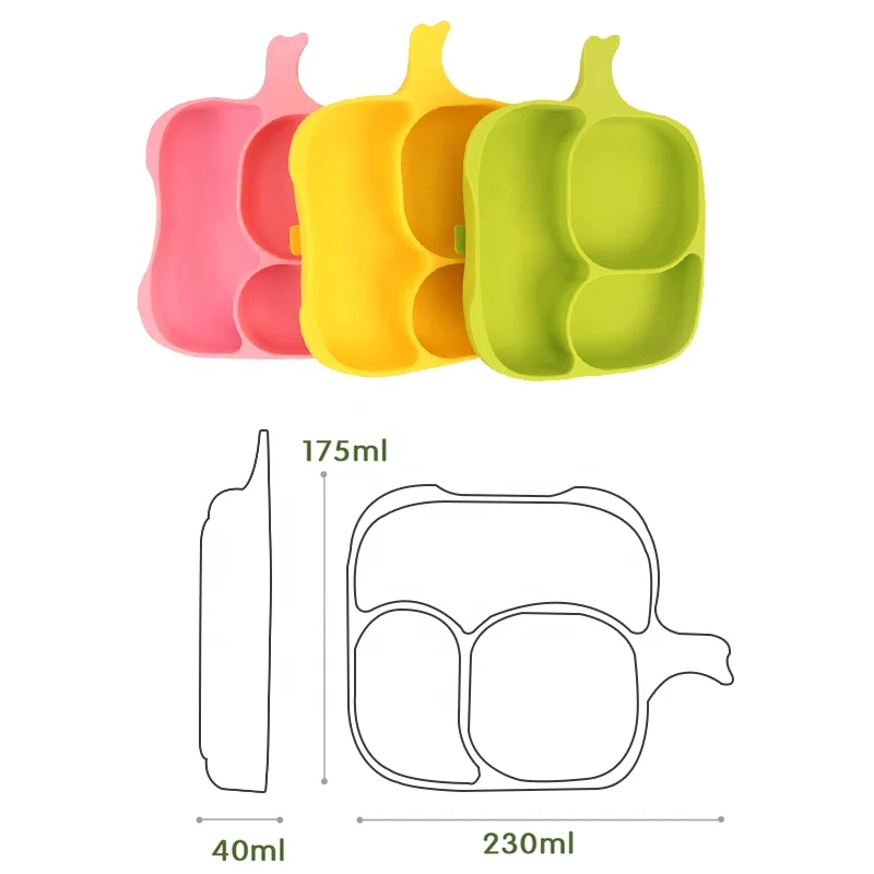 suction silicone plate with straw for baby divided Plate baby toddler plate BPA Free