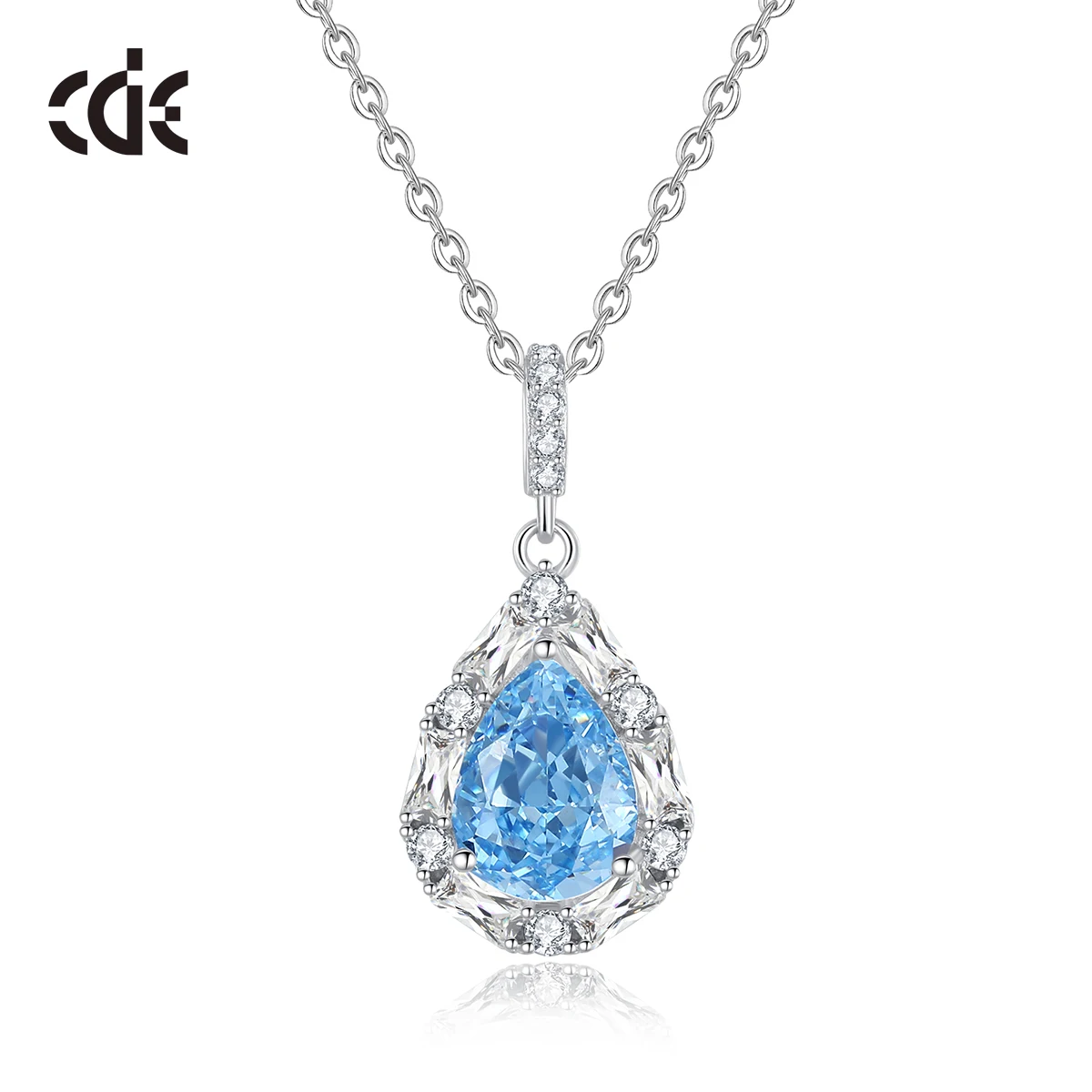 CDE CZYN014 Fine S925 Silver Jewelry Necklace Factory Wholesale Rhodium Plated Oval Zircon Drop Water Shape Pendant Necklace