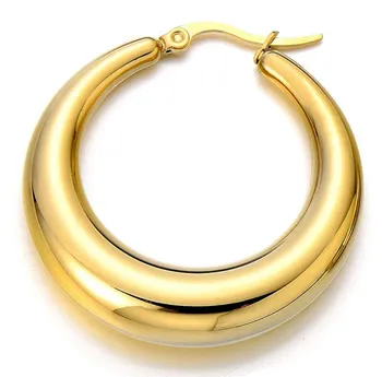 Wholesale 18K Gold Plated 25MM/40MM Big Thick Hollow Stainless Steel Minimalist Half Moon Hoop Earring