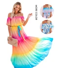 Maxi Dresses 2021 New Fashion Ladies Off Shoulder Tie-dye Gradient Holiday Maxi Dresses Women