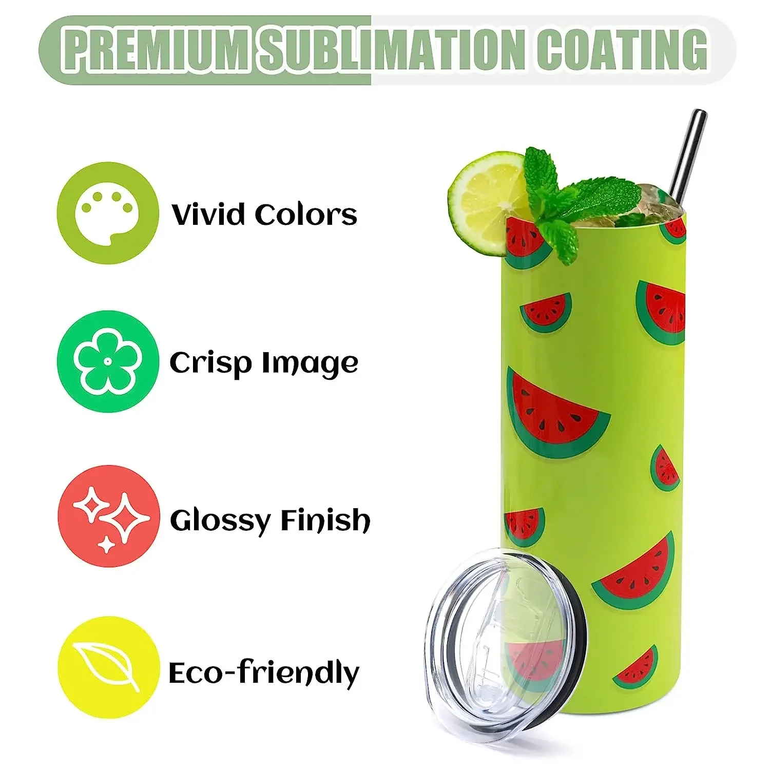 20 OZ Tumbler White Sublimation Blanks Stainless Steel Straight Insulated Tumblers with lid and straw