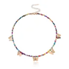 Boho Trendy Colorful Rainbow Beads Gold Plated Handmade Butterfly Pendent Choker Necklace For Women