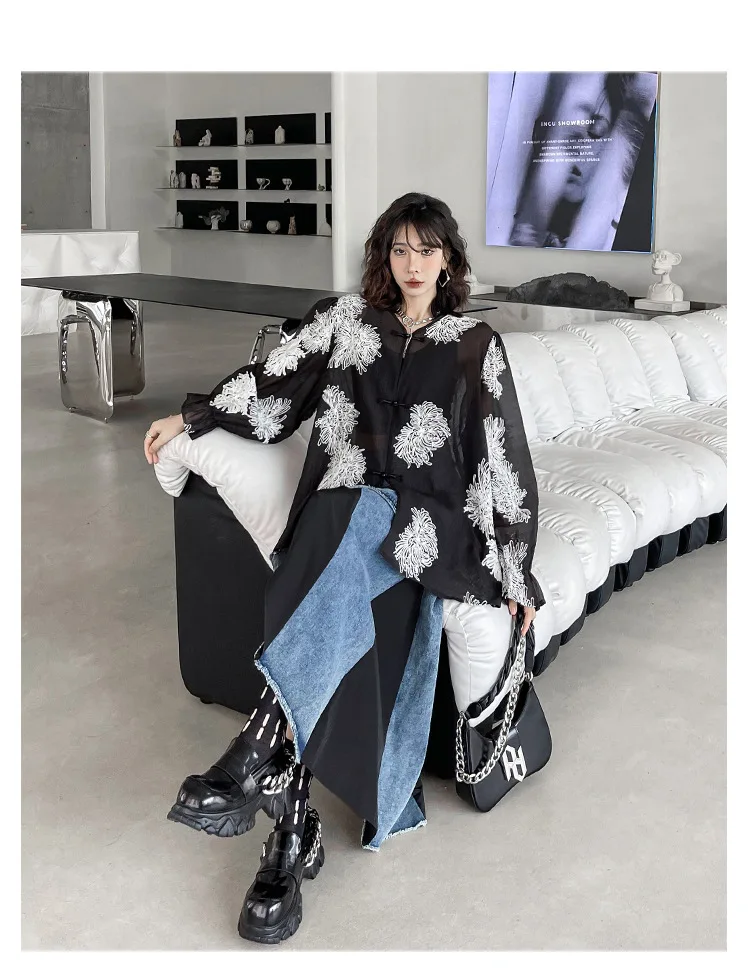 Summer Color Contrast Irregular Patchwork Skirts for Women High Waist Fashion Long Denim Skirt factory