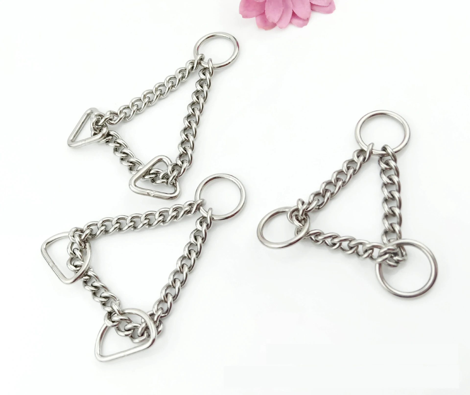 3MM Width Colorful Stainless Steel Triangle Button Dog Chain Stainless Steel Dog Leash Rose Gold Dog Collar