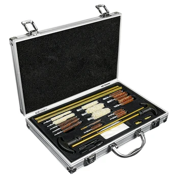 wholesale OEM Universal gun cleaning kit aluminium case brass rod bore brushes cotton mop cloth patches