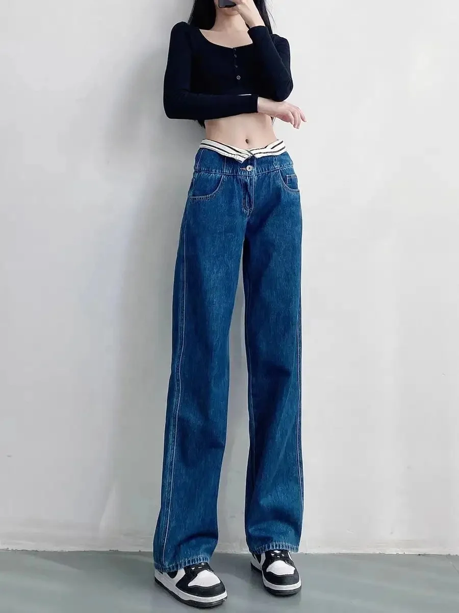 Women Independent Station Autumn And Winter Water Wash High Waist Broken Pants Wide Leg Pants Jeans