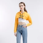 Hoodie Women Hoodie OEM Service Custom Cut Out Hem Letter Print Hoodie Cropped Hoodie For Women Yellow