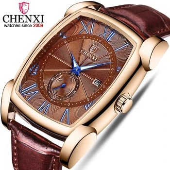 CHENXI 8209 Fashion Watch Men Rectangle Quartz Watch Leather Strap Casual Watches