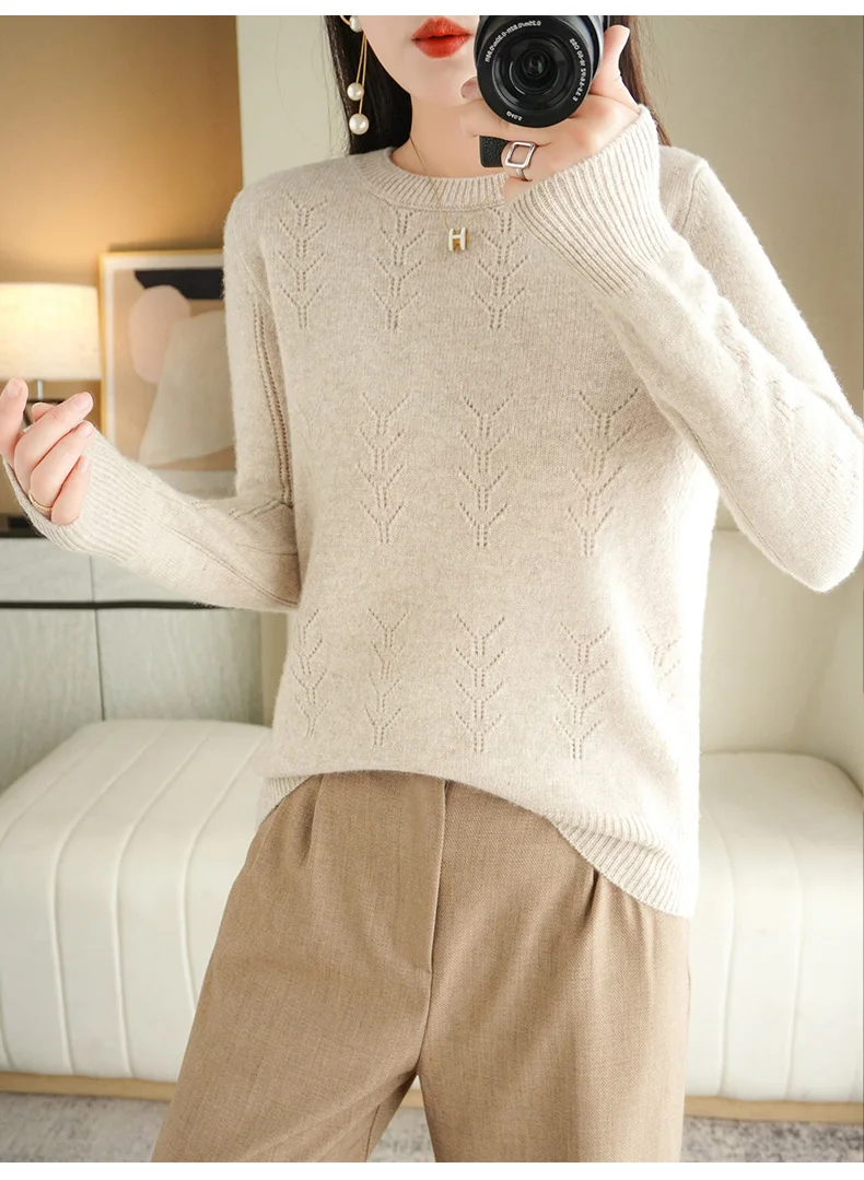 2023 New Sweater Women Long Sleeve Autumn and Winter Warm Loose Knit Pullover Solid Color Cashmere Base 21