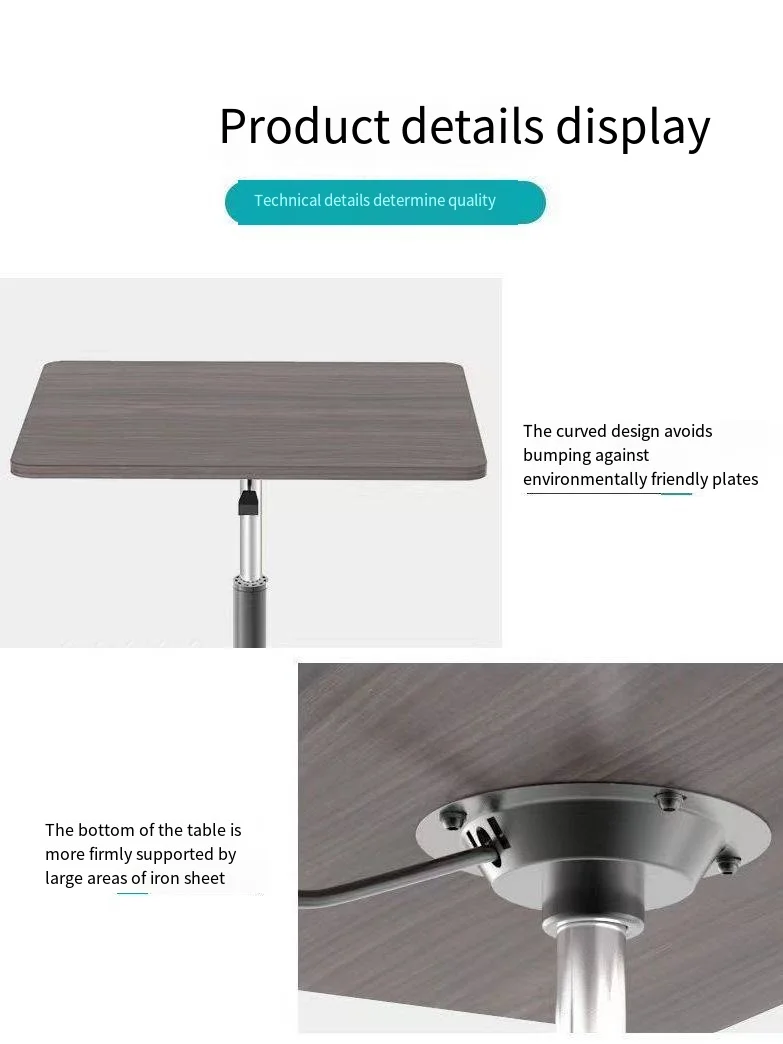 Movable Office Desk Workbench with Pulley Lifting Platform Small Bedside Table for Standing Workstation or Computer Workspace