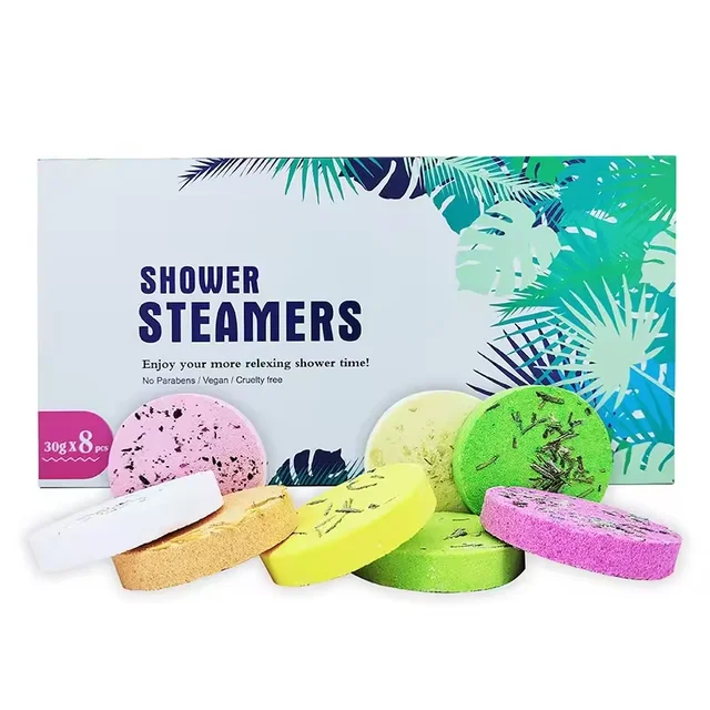 2024 Hot Selling Custom Packaging Organic Aromatherapy Shower Steamers Tablets Shower Bombs Gift Set Pack Of 8