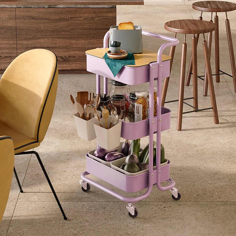 Low cost color household furniture Food trolley with handle household rolling trolley steel trolley