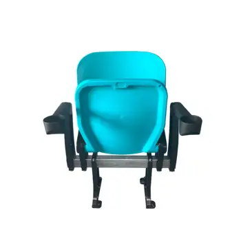 Tip up folding gas assisted injection PP plastic branded padded stadium seat with floor or riser mounted brackets