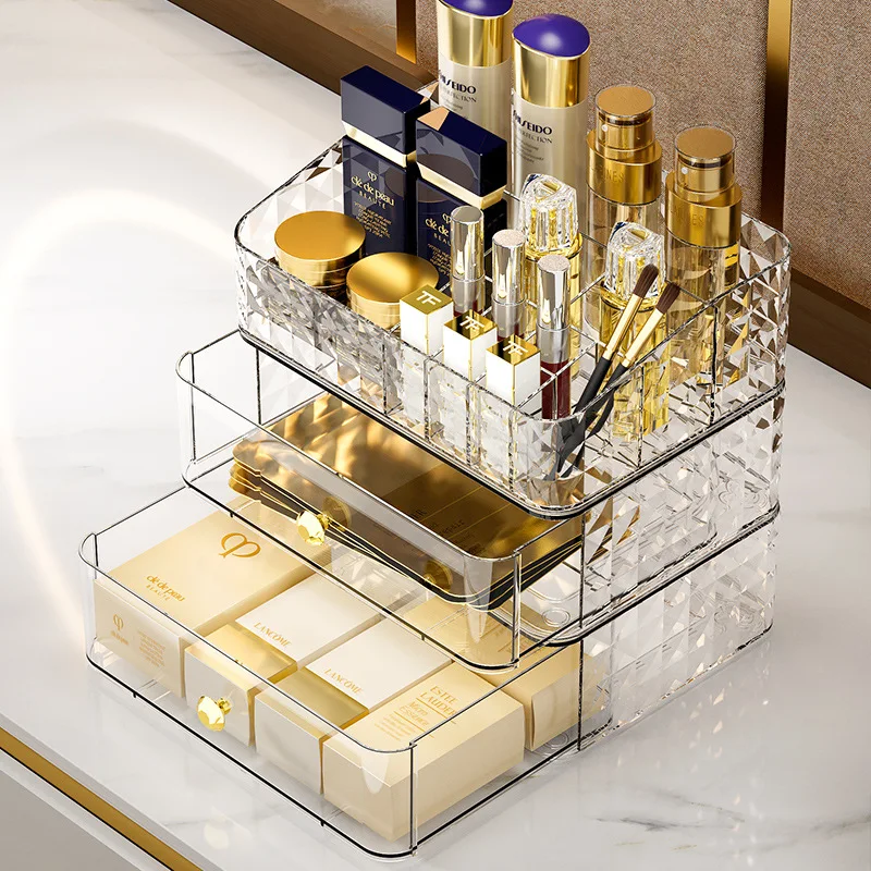 Desktop Acrylic Skincare Storage Cabinet Lipstick with holder Elegant Style Makeup Organizer Drawer Jewelry Cosmetic Storage Box