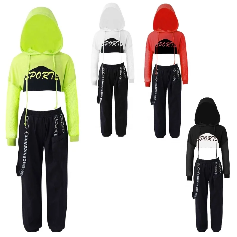 Girls 2 Pieces Outfit Hip Hop Clothes Kids Cropped Hoodie Sweatshirt Jogger Tracksuit Set Sport Wear