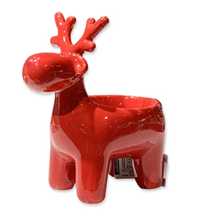 Light your Christmas Eve Candle Holder,Red glazed Christmas reindeers lge indoors