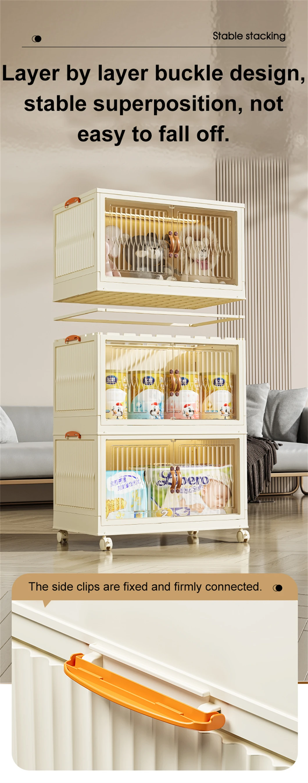 High Quality PP Plastic Folding Storage Cabinet for Baby Double Single Tier Wardrobe Organizer Wheels Clothes Organizer Drawer