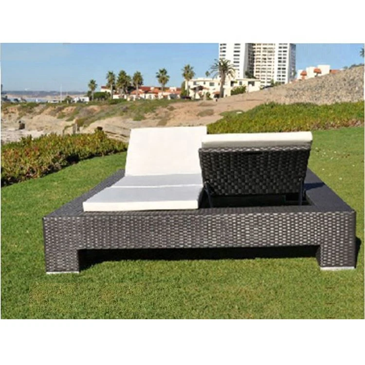 product couple big size outdoor daybed sunbed all weather garden rattan furniture sun bed-2