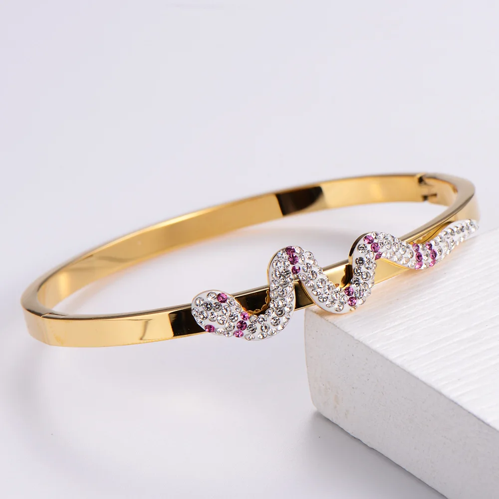 Girls Fashion Gold Snake Bangle Personalized Rhinestone Charm Bangle