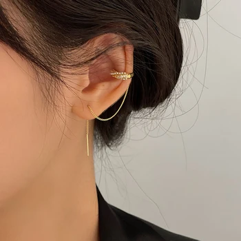 ED64856 Korean cute long tassel wire hypoallergenic pearl earrings fashion 14K gold plated women jewelry